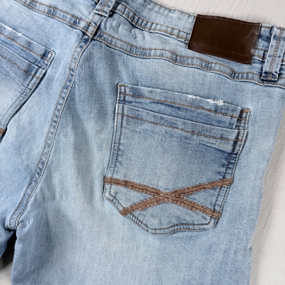 TK AXEL Men Light Wash Relaxed Straight Leg Jeans 36x30 Distressed Double Pocket